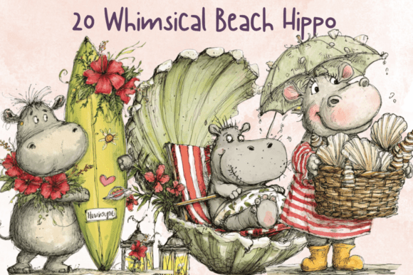 Download Quirky Beach Hippopotamus Clipart - Beach Collection