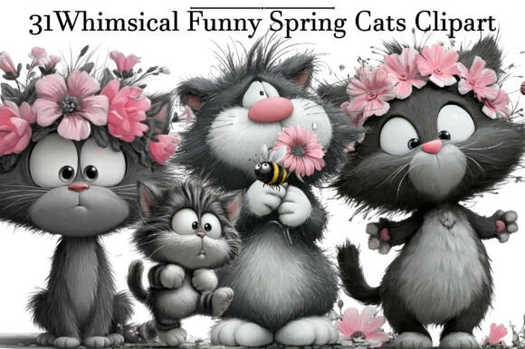 Download Whimsical Funny Spring Cats Clipart - Art Collection