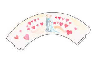 Download Cupcake Wrapper Template with Watercolored Bride and Groom Dancing with Hearts All Around Them - Art Collection