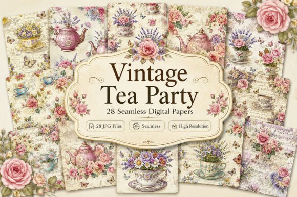 Download Vintage Tea Party Floral Papers - Art Collection