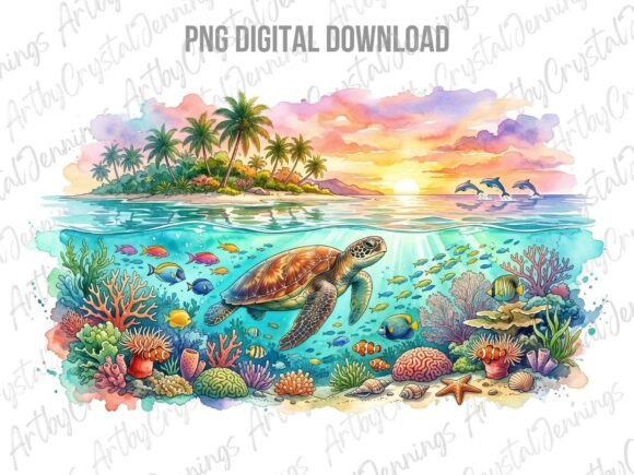 Download Tropical Sea Turtle Sunset Art PNG - Art Collection