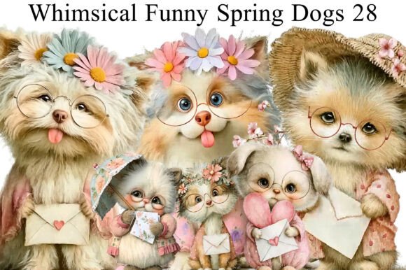 Download Whimsical Funny Spring Dogs Clipart - Art Collection