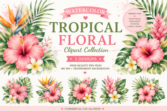 Download Watercolor Tropical Floral Clipart - Art Collection