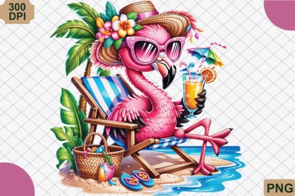 Download Tropical Flamingo Beach Chair Summer PNG - Premium Resources