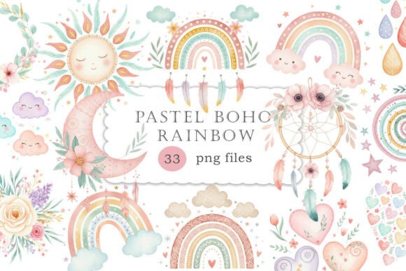 Download Pastel Boho Rainbow Clipart Set PNG - Art Collection
