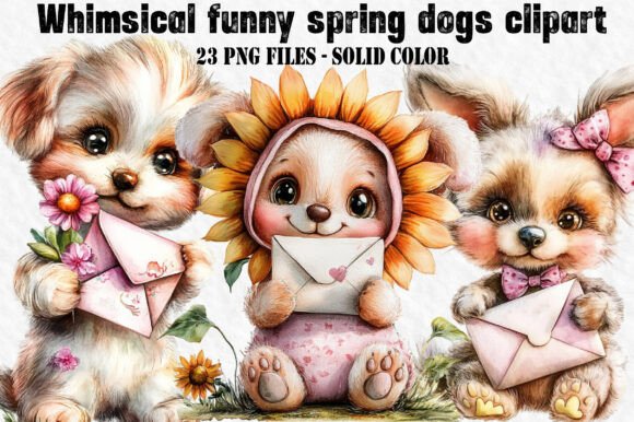 Download Whimsical Funny Spring Dogs Clipart - Art Collection