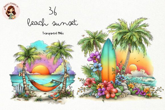 Download Watercolor Beach Sunset PNG Clipart - Premium Resources