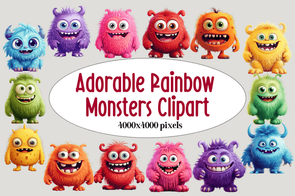 Download Adorable Rainbow Monsters Clipart - Art Collection