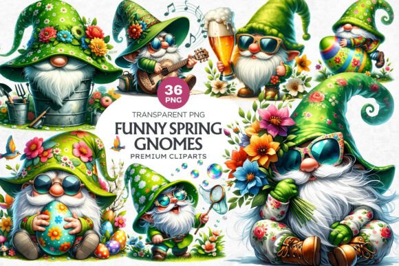 Download 36 Funny Spring Gnome Clipart Bundle - Art Collection